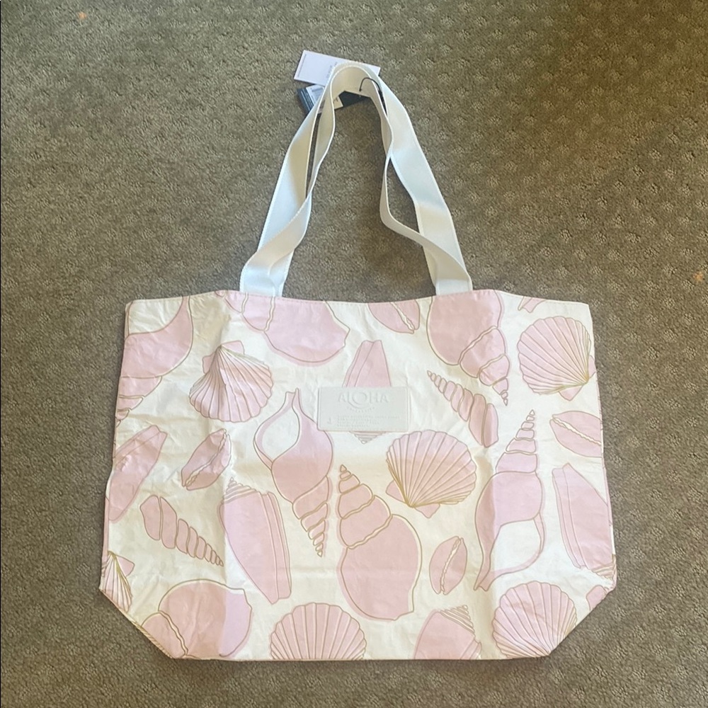 ALOHAS Pink and White Nautical Tote Bag
